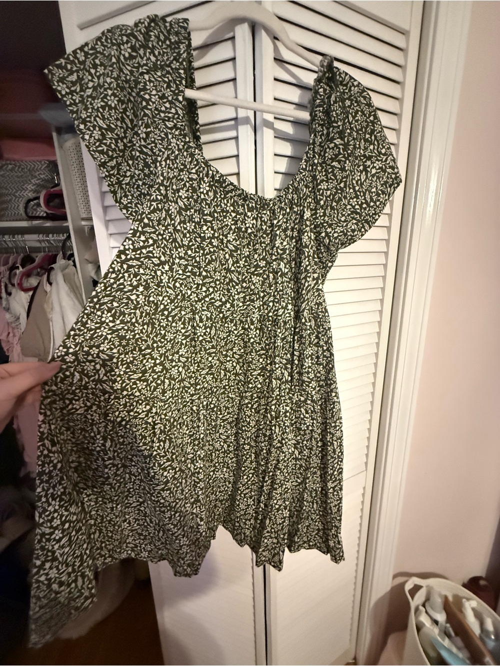 Old Navy Olive Green Floral Smocked Dress